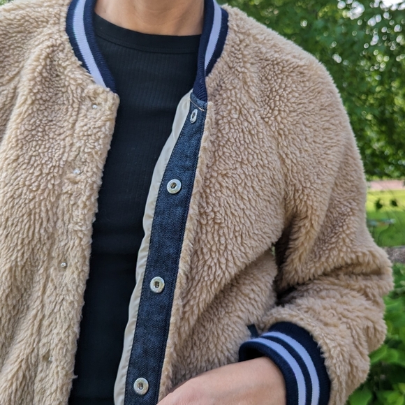 MOTHER fleece snap front letterman jacket L - Picture 5 of 11